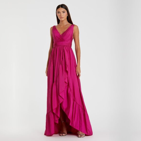NWT Mac Duggal Taffeta High Low Ruffle Gown Magenta 2 #8313 - Picture 1 of 8
